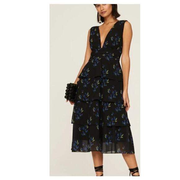 Amur Fiona Ruffle Dress V-Neck Midi 8 - Picture 1 of 13